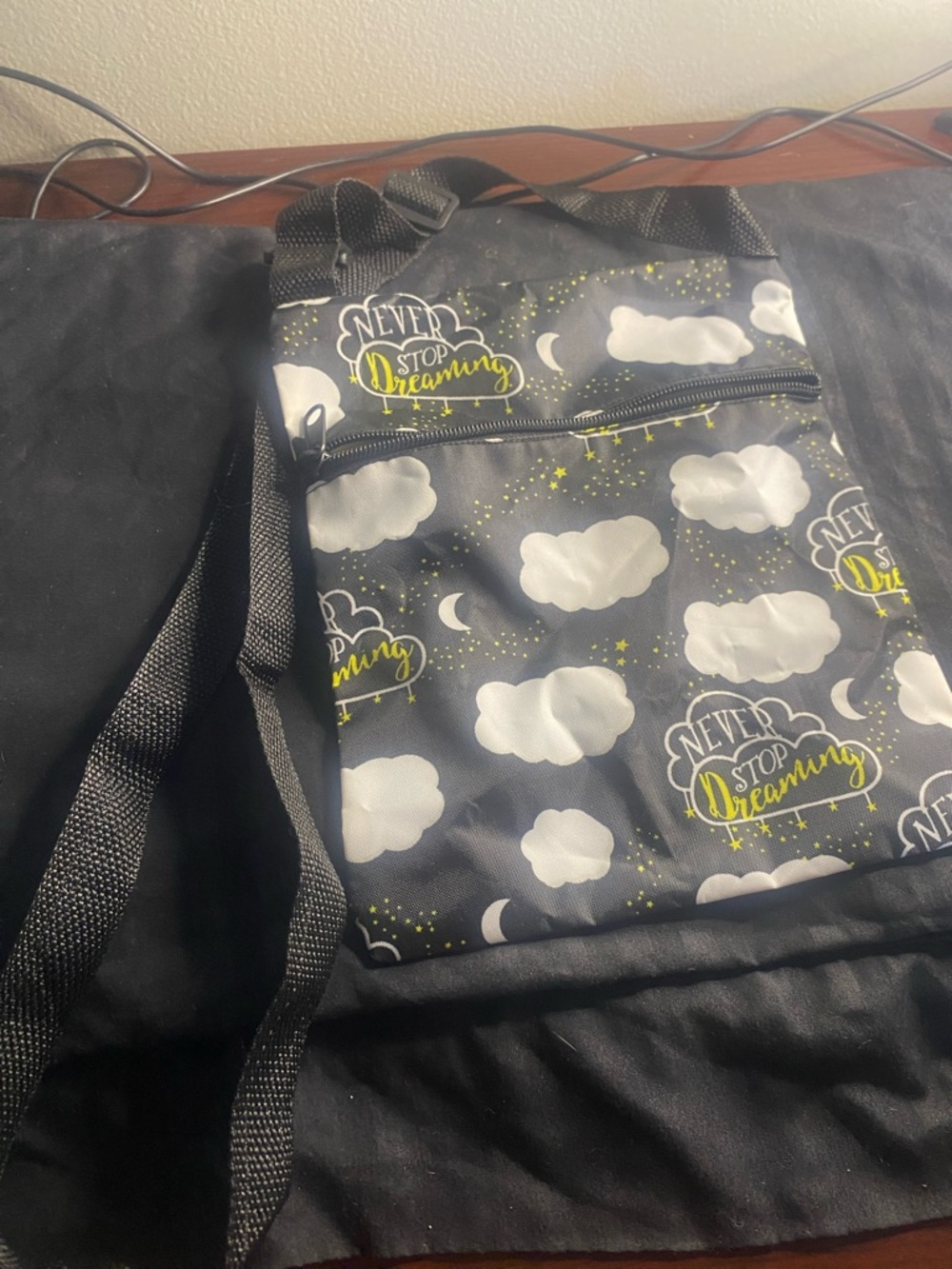 Never Stop Dreaming Cloud Crossbody Bag - Black & White with Yellow Accents